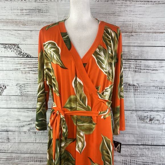 Mlle Gabrielle Dress Plus sz 3X Orange Tropical Slinky Midi Modest Wedding Beach - Picture 4 of 16